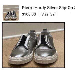 Pierre Hardy Slip on sneakers in silver with black band.